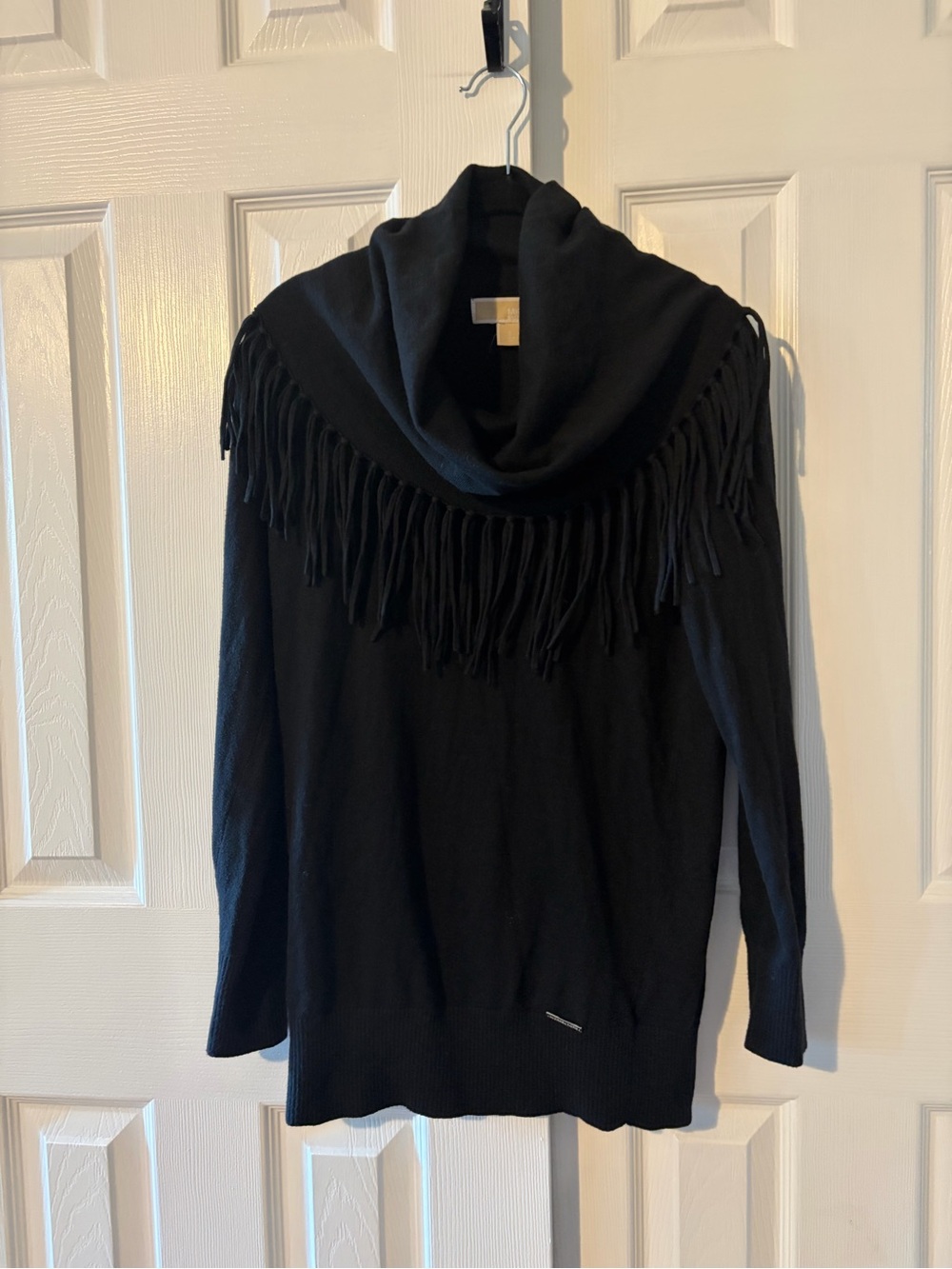 Michael Michael Kors Fringed Cowl Neck Black Sweater Size Small
